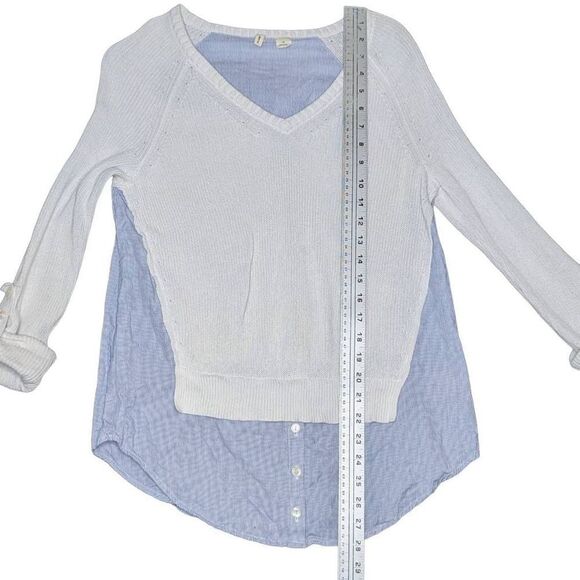 Moth Blouse Soft Knit Pinstriped Long Sleeve V-Neck Blue White Size XS - Picture 2 of 8